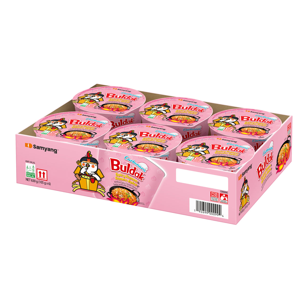 Samyang Hot Chicken Carbonara Stir-Fried Ramen Bowl, 6 × 105 g