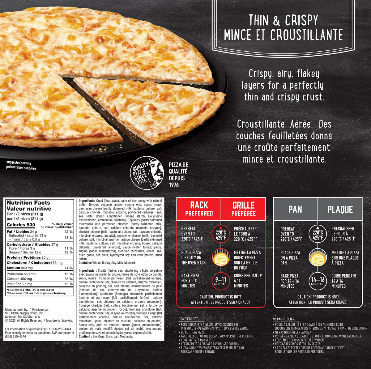 Red Baron Thin & Crispy Crust Five Cheese Frozen Pizza, 442 g