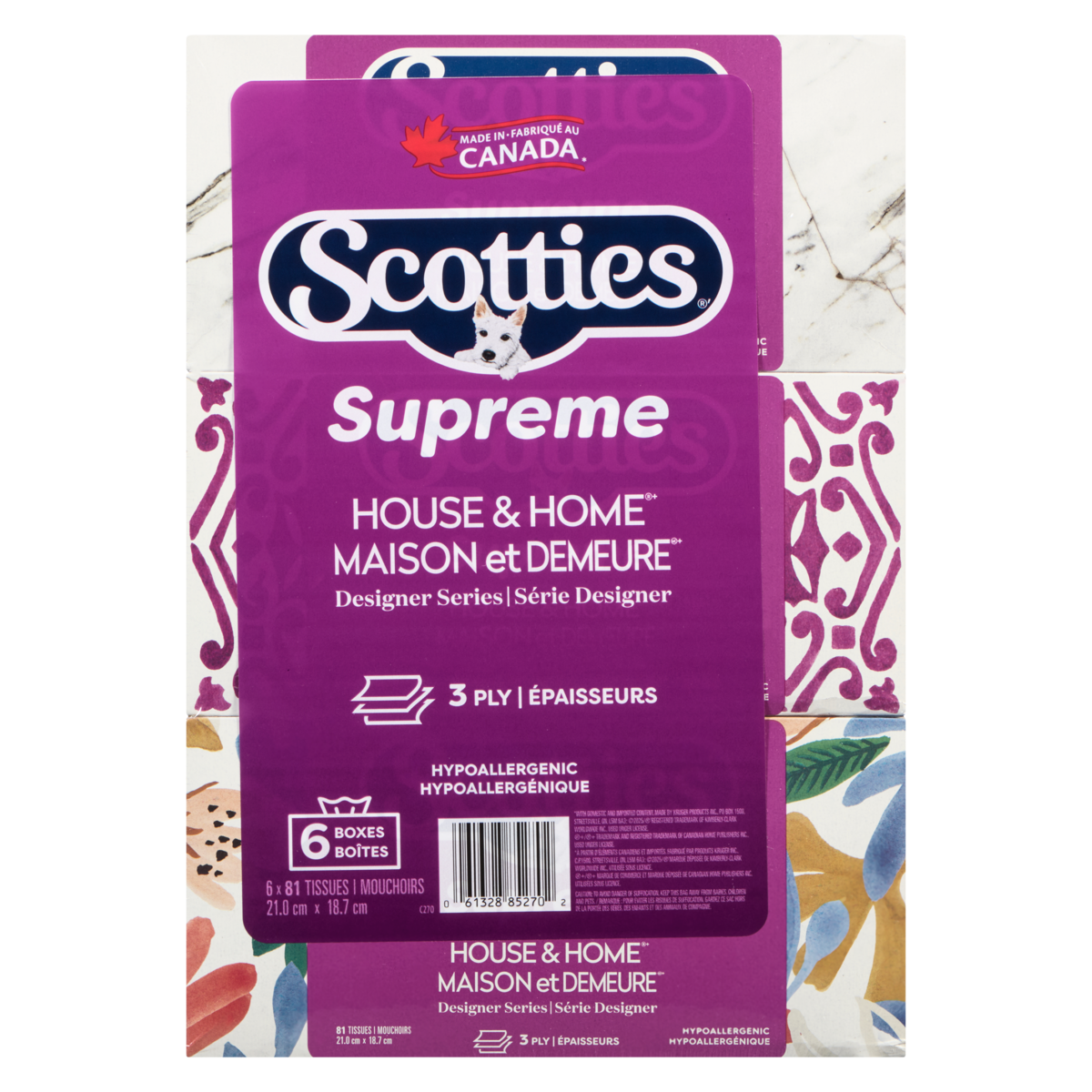 Scotties Supreme White 3-Ply Facial Tissues, 6 count