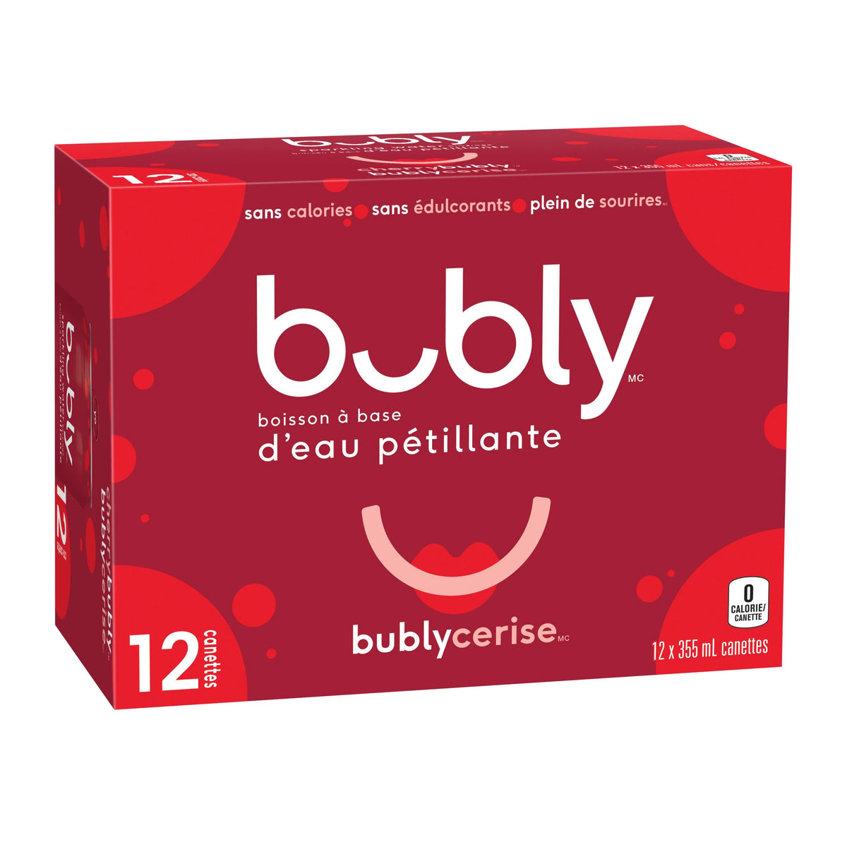 Bubly Cherry Sparkling Water Cans, 12 × 355 mL