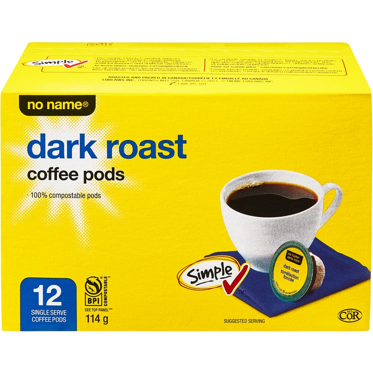 No Name Dark Roast Coffee Pods, 12 count, 114 g