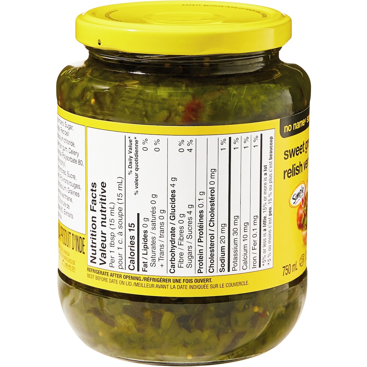No Name Sweet Green Relish, 750 mL
