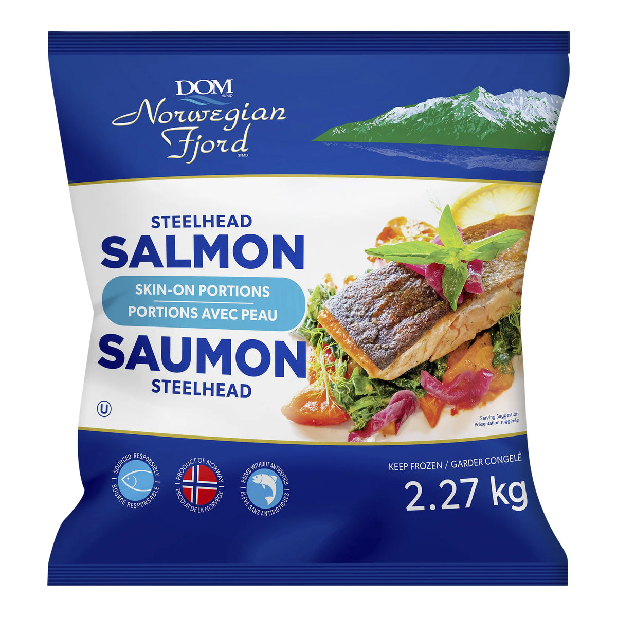 Dom Reserve Norwegian Fjord Frozen Steelhead Salmon Skin-on Portions, 2.27 kg (5.00 lb)