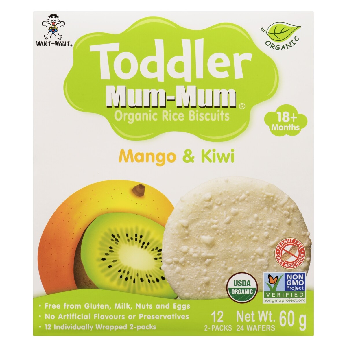 Hot Kid Mum-Mum Organic Rice Biscuits, Mango & Kiwi, 60 g