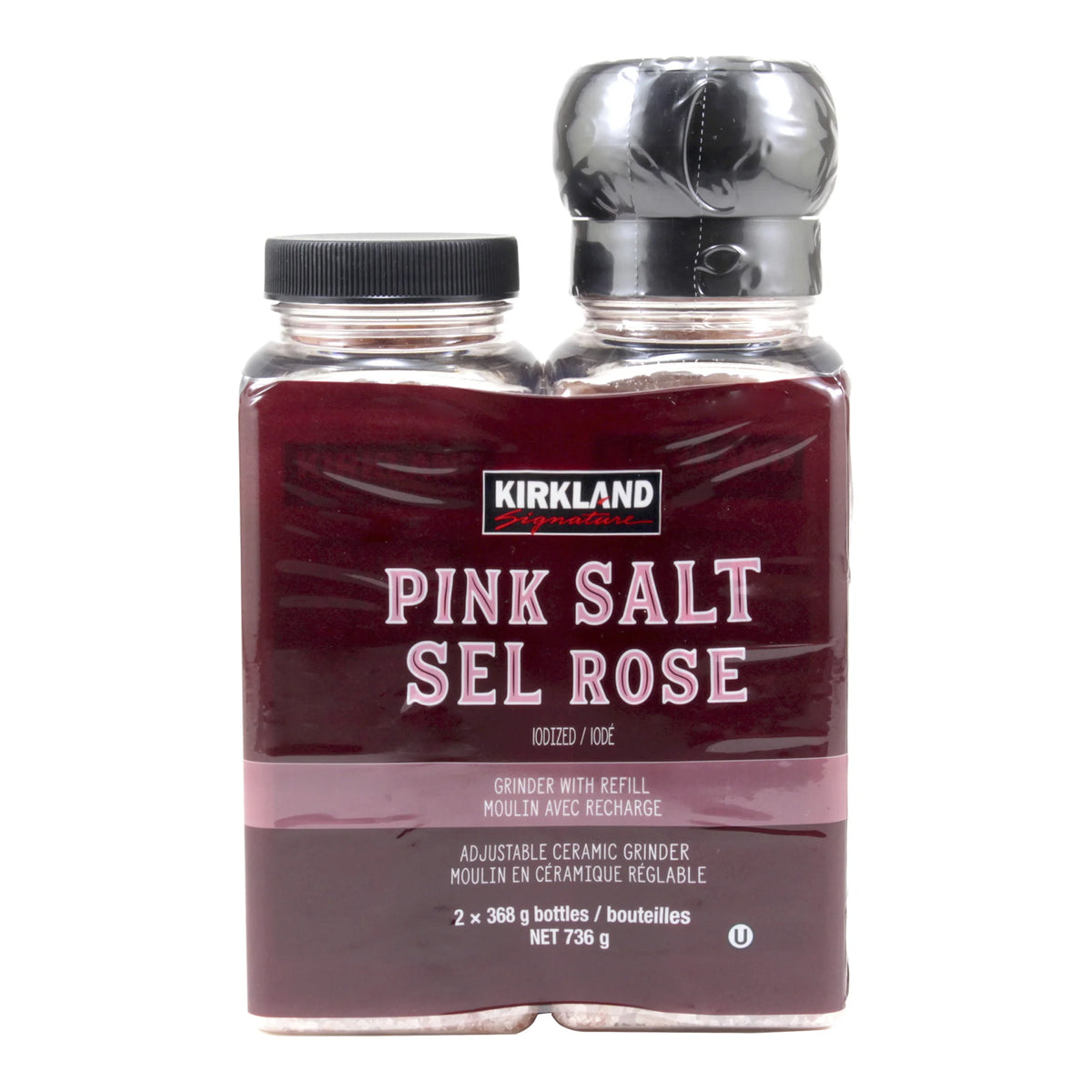 Kirkland Signature Pink Salt with Grinder and Refill, 2 × 368 g