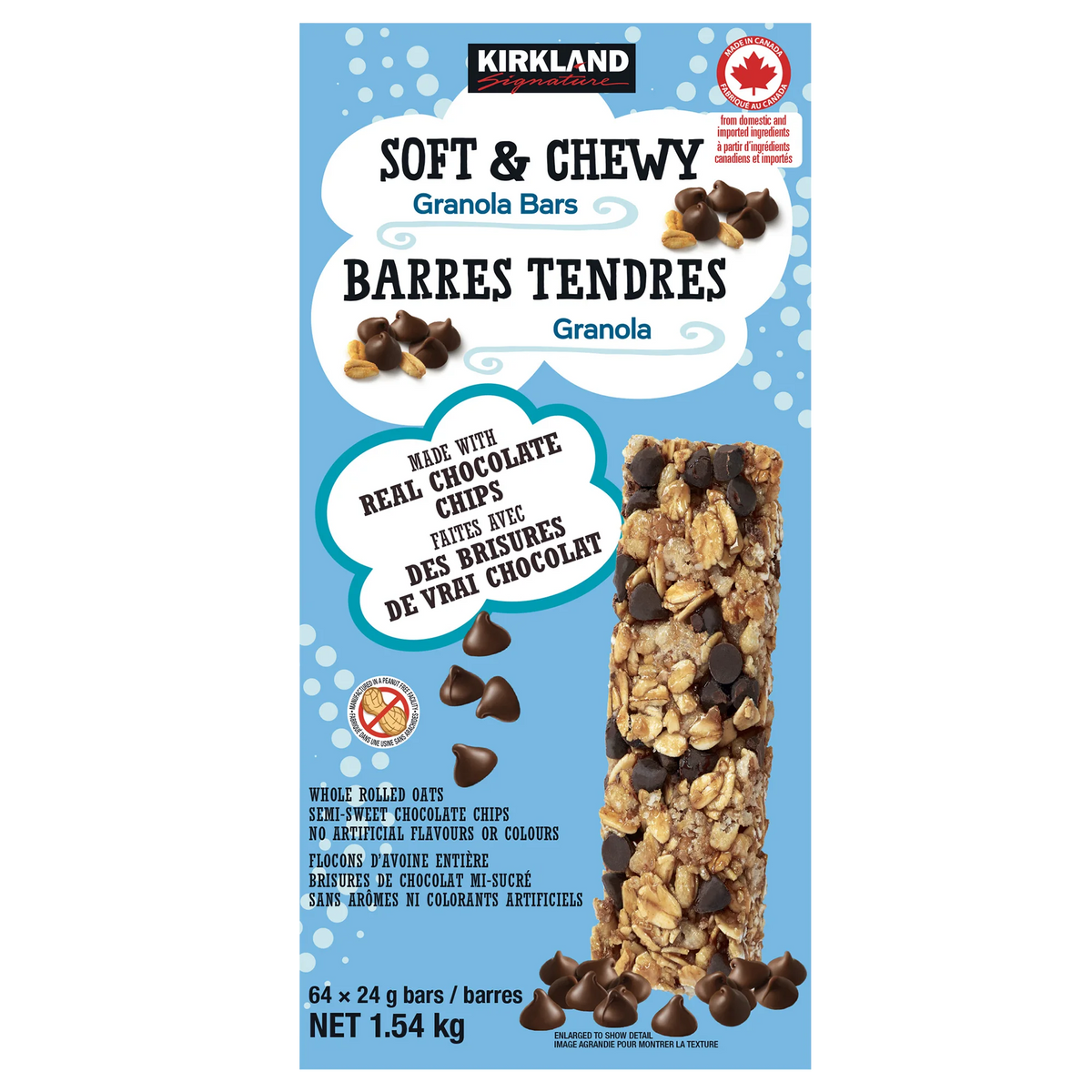 Kirkland Signature Soft & Chewy Granola Bars, Chocolate Chip, 64 × 24 g
