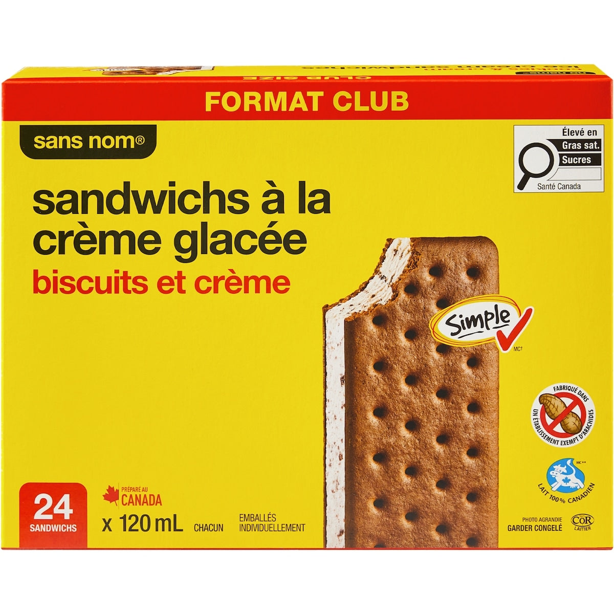 No Name Cookies & Cream Ice Cream Sandwiches, 24 × 120 mL