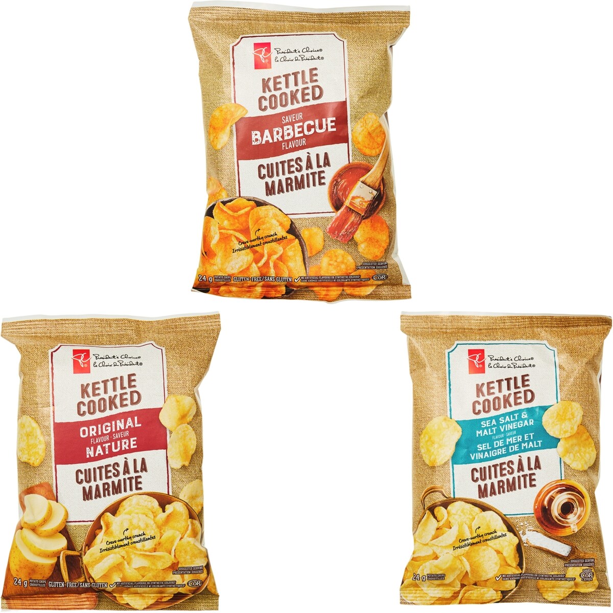 President's Choice Kettle Cooked Mix 'N' Snack Pack Potato Chips, 10 Pack, 240 g