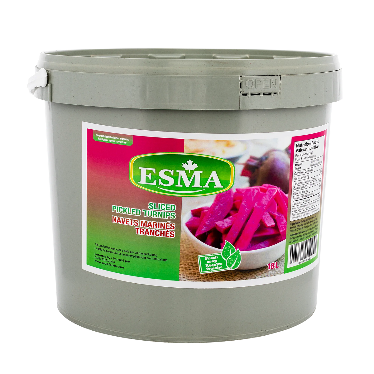 Esma Sliced Pickled Turnips, 18 L