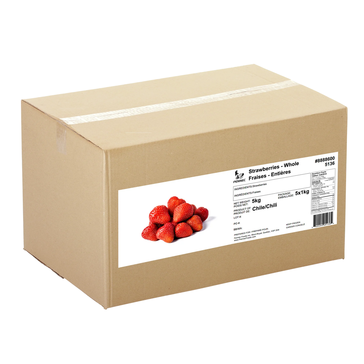 Fennec Frozen Whole Strawberries, 5 × 1 kg