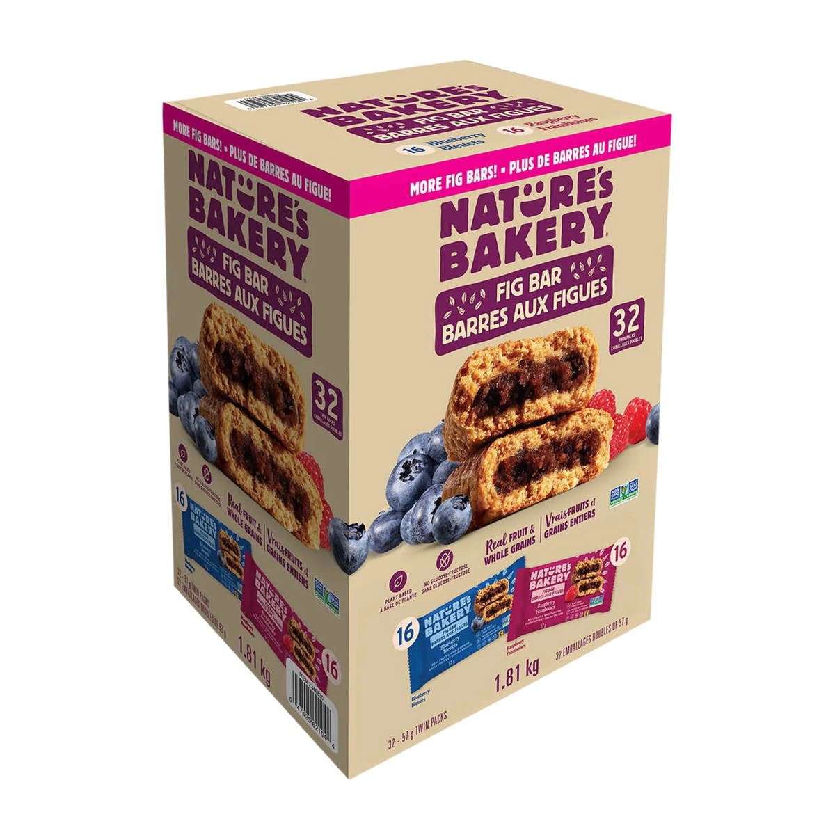 Nature's Bakery Whole Wheat Fig Bars Variety Pack, Blueberry & Raspberry, 1.81 kg