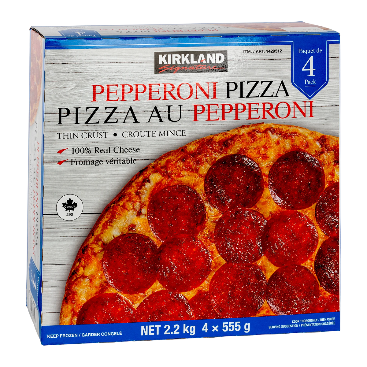 Kirkland Signature Pepperoni Thin Crust Pizza, 4 × 555 g