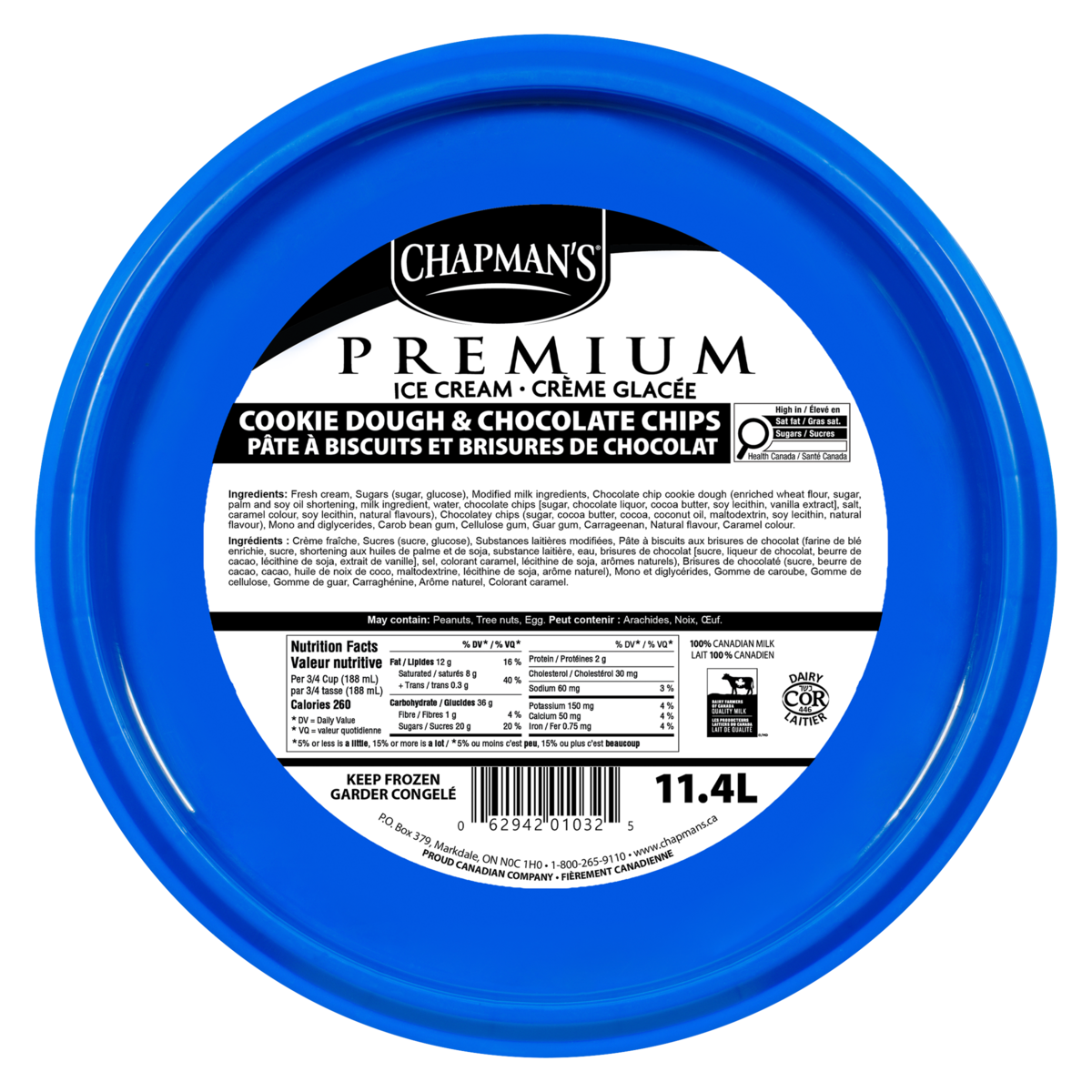 Chapman's Premium Cookie Dough & Chocolate Chips Ice Cream, 11.4 L