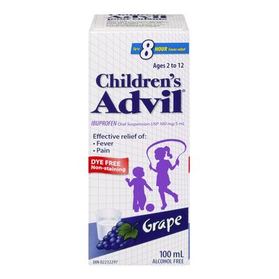 Advil Dye-Free Grape Flavoured Children's Ibuprofen Syrup, 100 mL