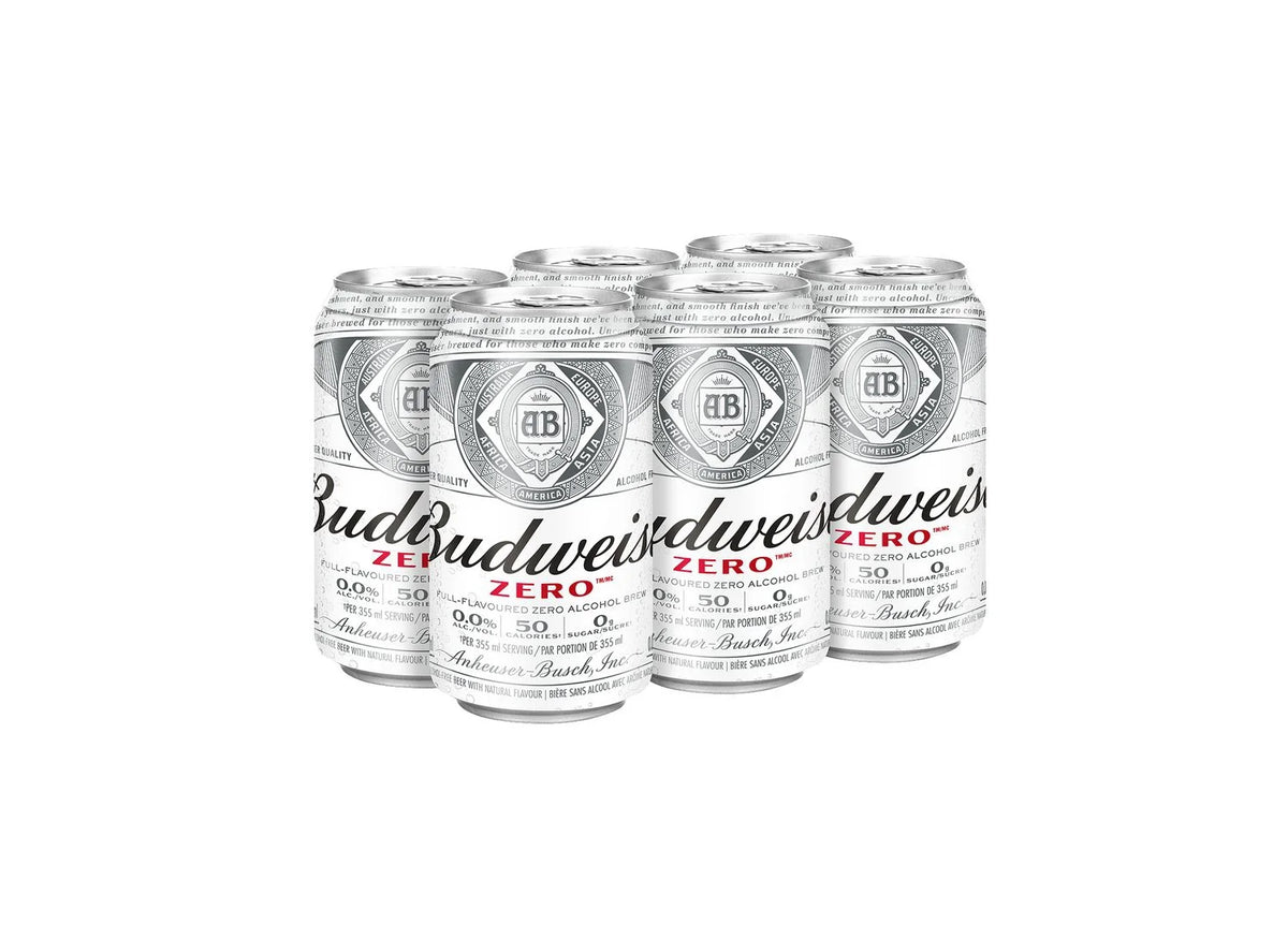 Budweiser Zero Non-Alcoholic Beer Cans, 6 × 355 mL