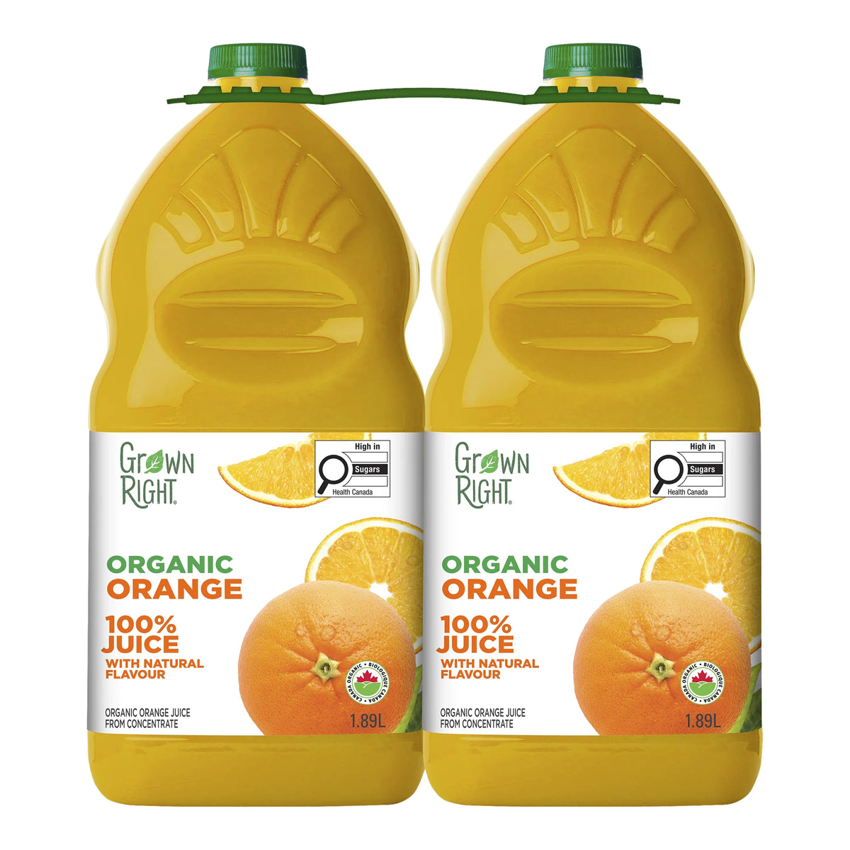 Grown Right Organic Orange Juice, 2 × 1.89 L