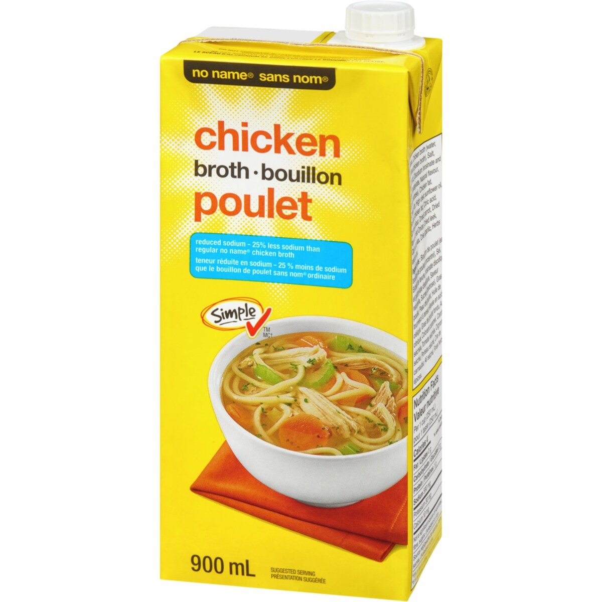 No Name Reduced Sodium Chicken Broth, 900 mL