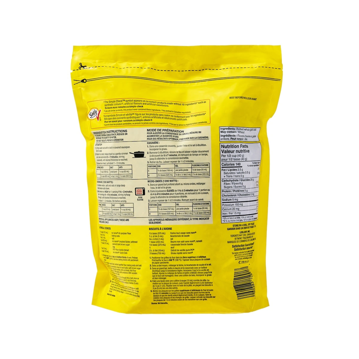 No Name Quick 100% Whole Grain Oats, 1 kg