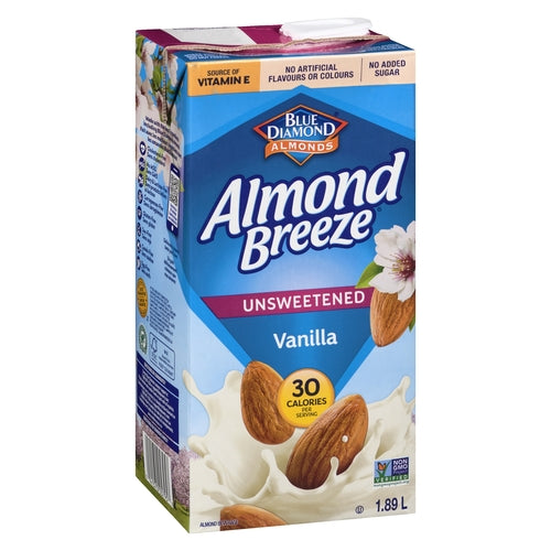 Vanilla Flavoured Unsweetened Almond Milk, Almond breeze 1.89 L