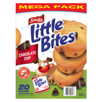 "Sara Lee Little Bites Chocolate Chip pack of 20"	20 pouches 4 muffins each  container size 47g, 940g