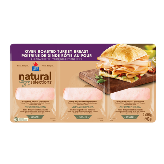 Maple Leaf Natural Selections Sliced Turkey 3 X 300g