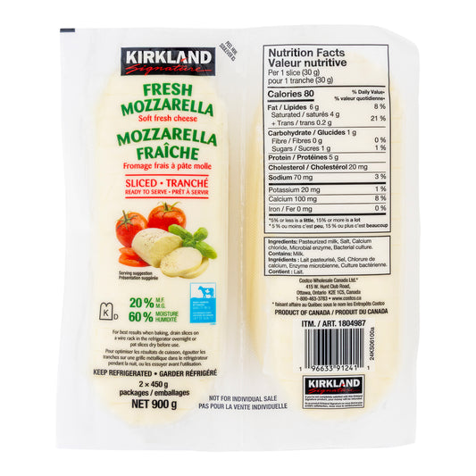 Kirkland Signature Sliced Fresh Mozzarella 2 x 450 g