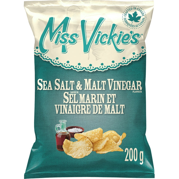 Miss Vickie’s sea salt and & malt vinegar flavour kettle cooked potato chips, 200g