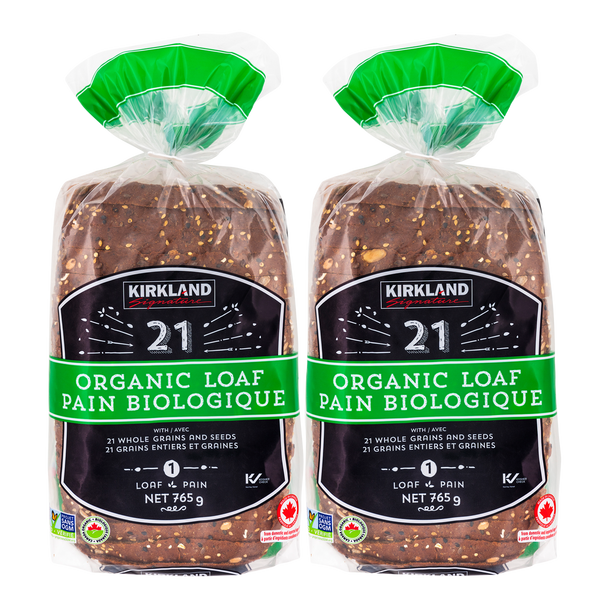 Kirkland Signature Organic 21 Whole Grains and Seeds Bread Loafs 2x765g