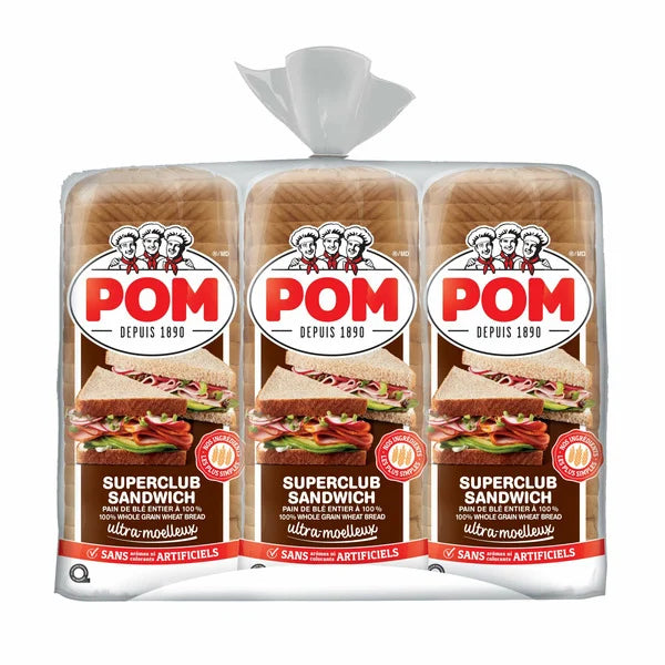 POM Superclub Sandwich 100% Whole Grain Wheat Bread 3x675g