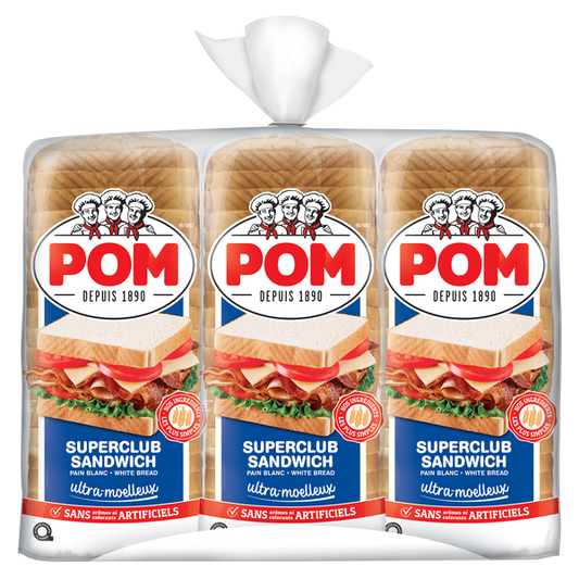 POM Superclub Sandwich White Bread 3x675g