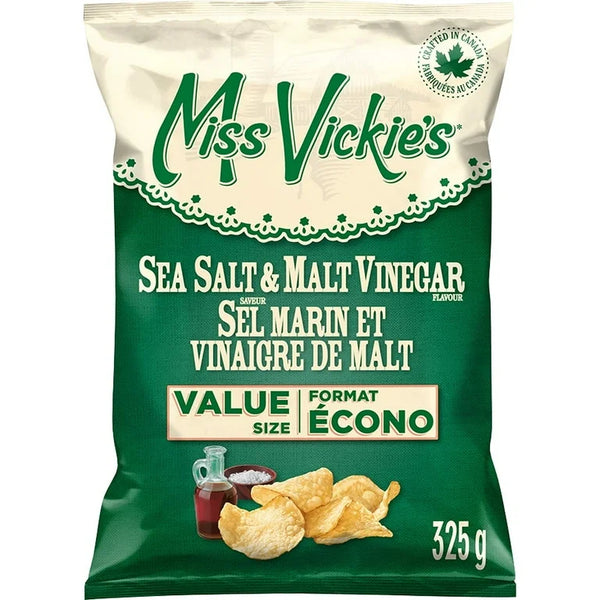 Miss Vickie’s sea salt and & malt vinegar flavour kettle cooked potato chips, 325g