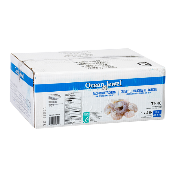 Ocean Jewel Frozen Raw Pacific White Shrimp Tail-Off 31-40, 4.54Kg