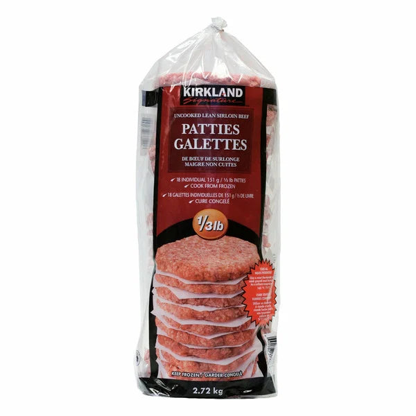 Kirkland Signature Frozen Lean Sirloin Ground Beef Patties 18x151g