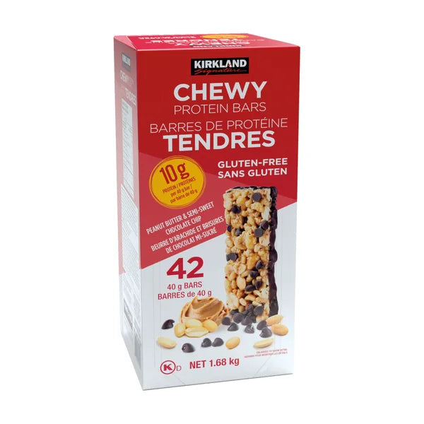 Kirkland Signature Chewy Protein Bars, Peanut Butter & Semi-Sweet Chocolate Chip, 42 × 40 g