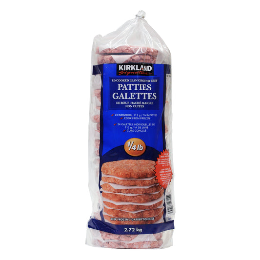 Kirkland Signature Frozen Lean Ground Beef Burger Patties 24x113g