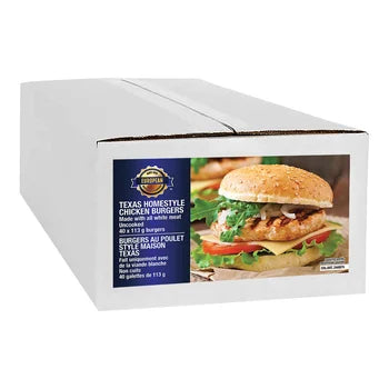 European Quality Meats Texas Homestyle Chicken Burgers	40 x 113 g