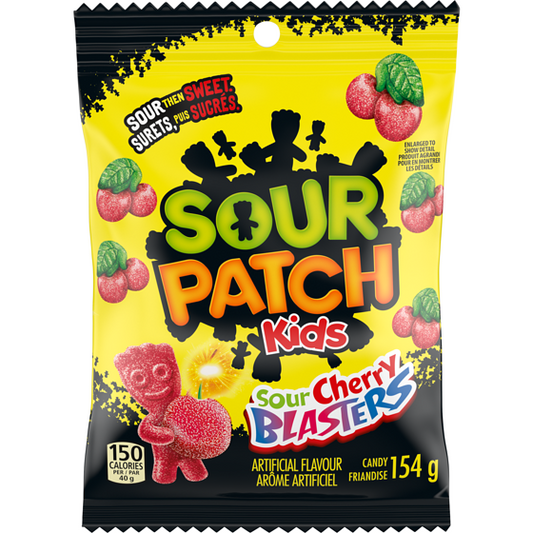 Sour Patch Kids Sour Cherry Blasters Candy, Gummy Candy, Sour then Sweet, 154 g