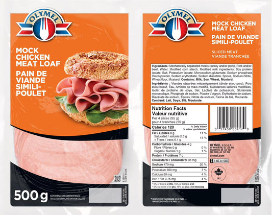 Olymel Sliced Mock Chicken Meat Loaf, 2 x 250 g, 500 g total