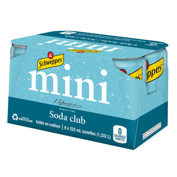 Schweppes Club Soda, 6 Pack Mini-Cans, 6x222 ml