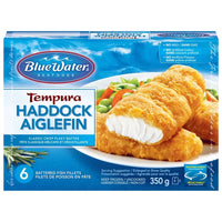 BlueWater Seafoods Tempura Haddock Fish Fillets, Wild Caught Haddock, Frozen, 6 Count, 350 g Package, Tempura Haddock fish fillets