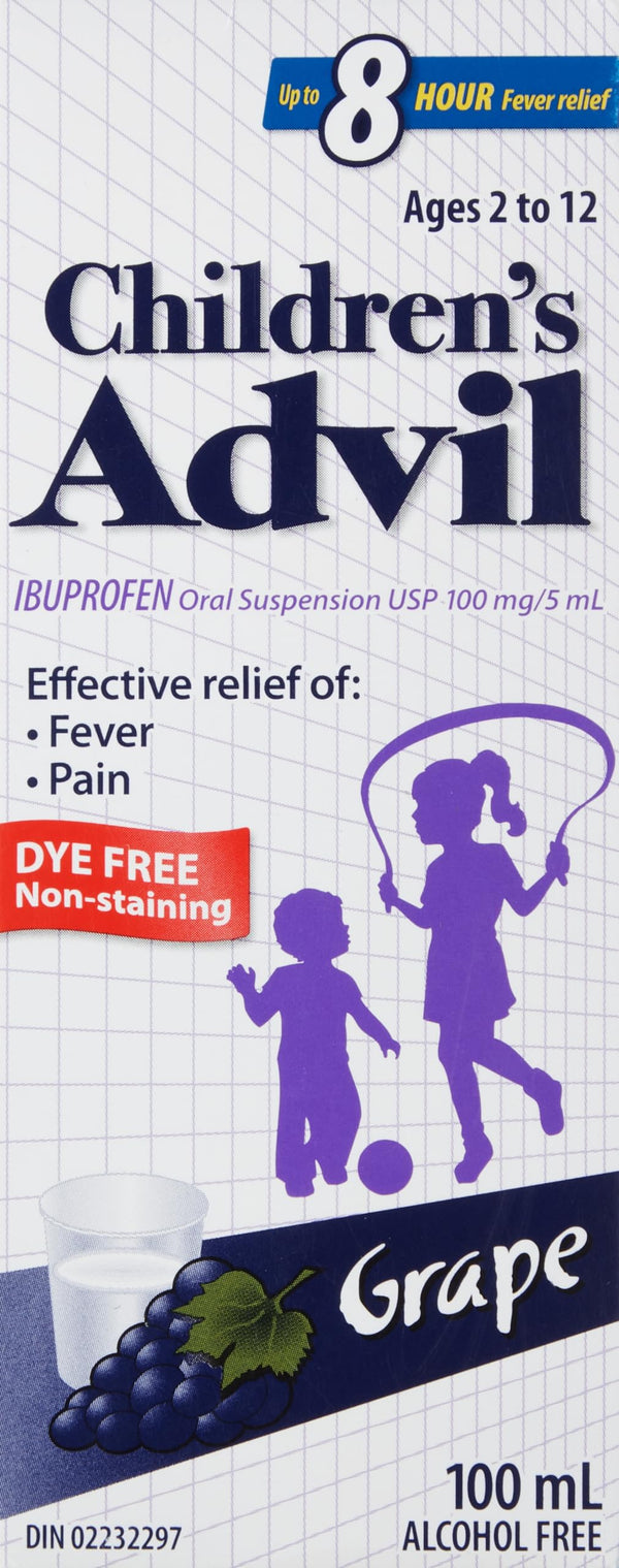 Advil Dye-Free Grape Flavoured Children Ibuprofen Syrup, Children's  100 ML