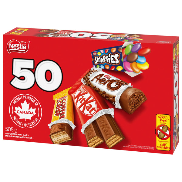 NESTLÉ Favourites KITKAT, AERO, SMARTIES & COFFEE CRISP Mini Bars & Candies, Peanut-free Halloween Candy, Individually Wrapped, Made in Peanut-free Facility, Prepared in Canada, 505 g