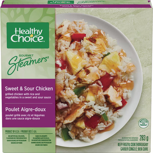 Healthy Choice Gourmet Steamers Sweet & Sour Chicken, Frozen Meal & Frozen Dinner, No Artificial Colours, Flavours, or Preservatives, Source of Potassium, Source of Fibre 283g