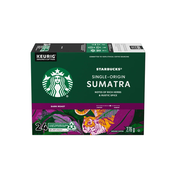 Single Origin Sumatra Coffee, Dark Roast, Keurig Coffee Pods, K-Cup, Full-bodied with notes of rich herbs, Rustic spice and muted acidity, 276 g
