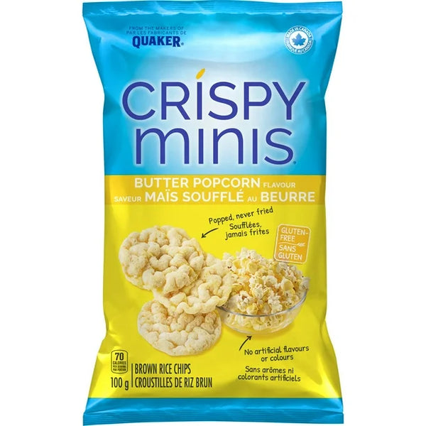 Quaker Crispy Minis Brown Rice Chips Butter Popcorn, 100g