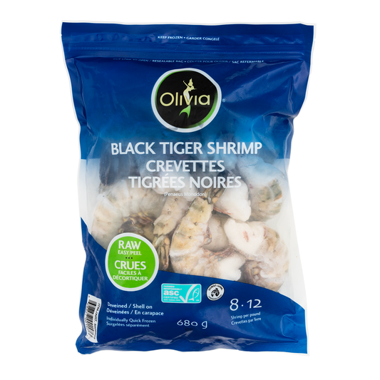 Olivia Frozen Black Tiger Shrimp 8-12, 680 g