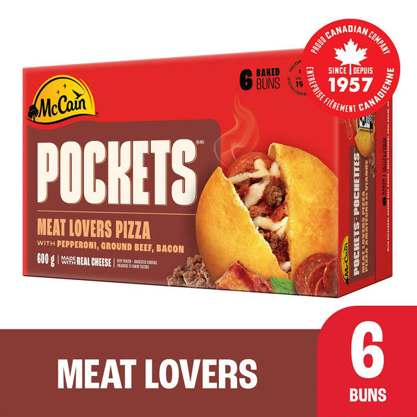 McCain® Pizza Pockets® Meat Lovers Pizza Pockets, 6 pack, Made in Canada from domestic and imported ingredients, 6 x 100g,