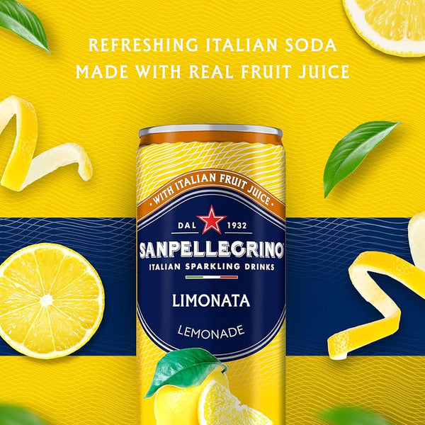 San Pellegrino Limonata Italian Sparkling Fruit Beverage, Made with Italian Lemons, Sparkling Bubbles, Can, 1980 ml, 6X355ml