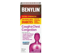 Benylin Extra Strength Cough & Chest Congestion Syrup, Suitable for People with Diabetes, Sucrose Free, Relieves Cough & Nasal Congestion, 100 mL