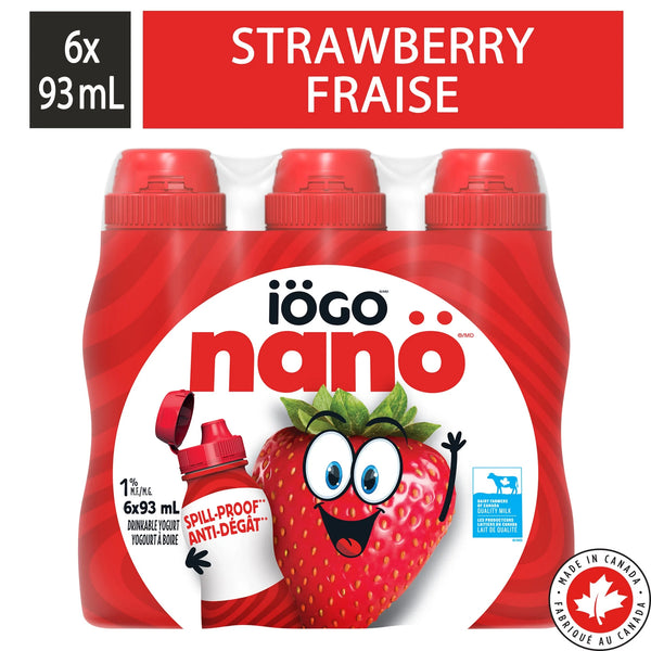 IOGO nano 1% Lactose Free Strawberry Drinkable Yogurt, 6x93ML